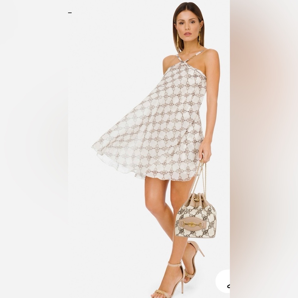 Elisabetta Franchi Abito Donna Halter Dress Ivory Print Size U.S 8 / IT 44 NWT